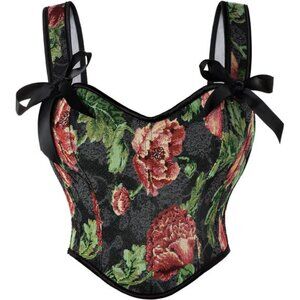Corset Tops for Women with Zipper Black Floral